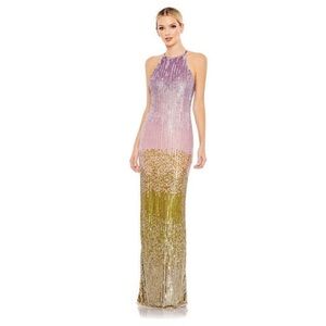 Mac Duggal 93738 New With Tags Size 6 OMBRE SEQUINED HALTER NECK COLUMN gown